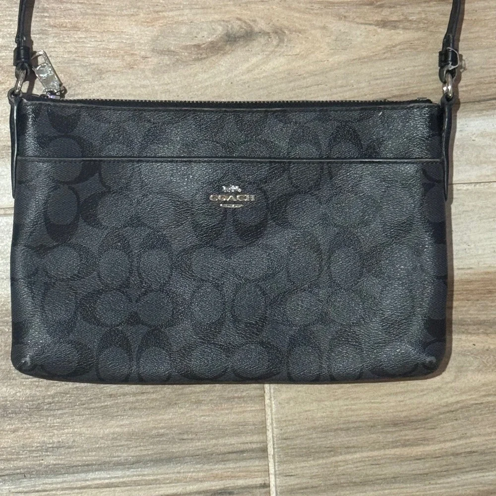 Coach North South Swingpack Signature‎ Canvas Crossbody Bag Black Charcoal 52521